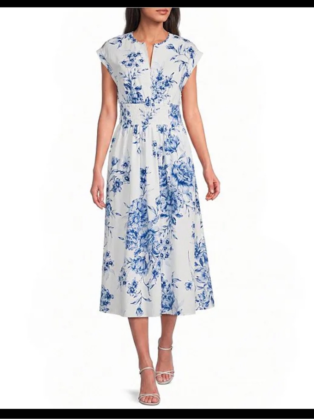 Calvin Klein Floral Print V-Neck Cotton Poplin Midi Dress size 2 XS